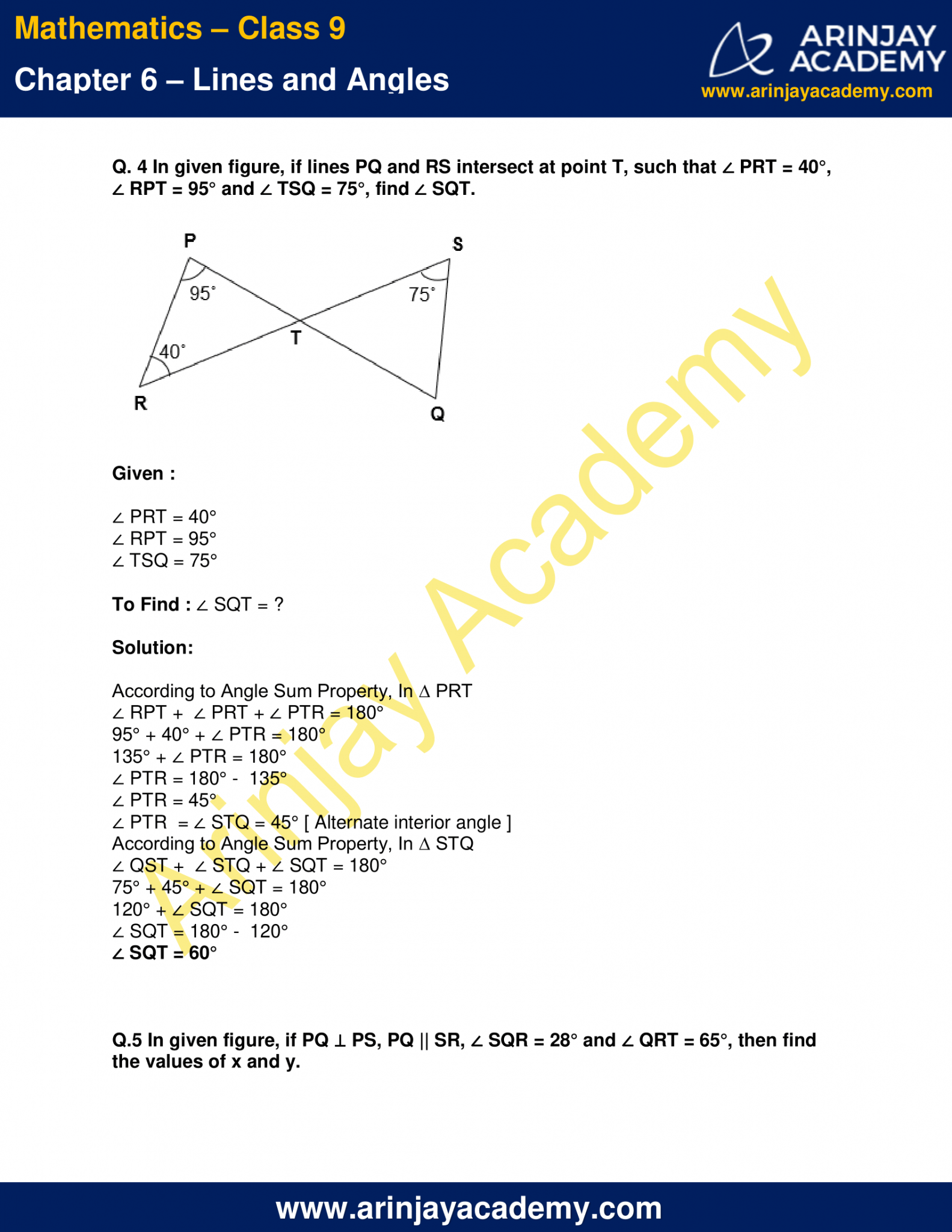 Ncert Solutions For Class Maths Chapter Exercise Lines And Angles