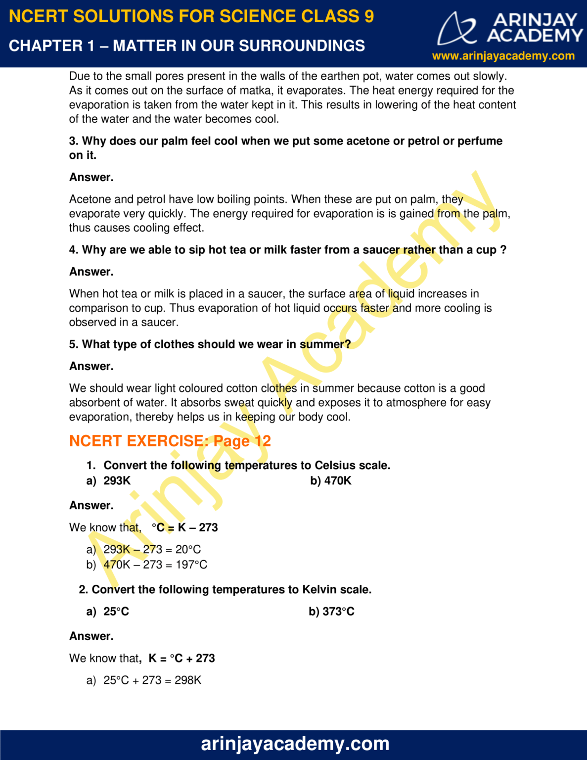 NCERT Solutions For Class Science Chapter Arinjay Academy