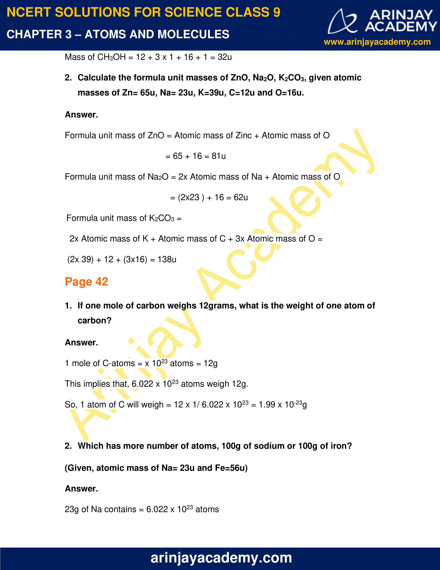 NCERT Solutions For Class 9 Science Chapter 3 Atoms And Molecules