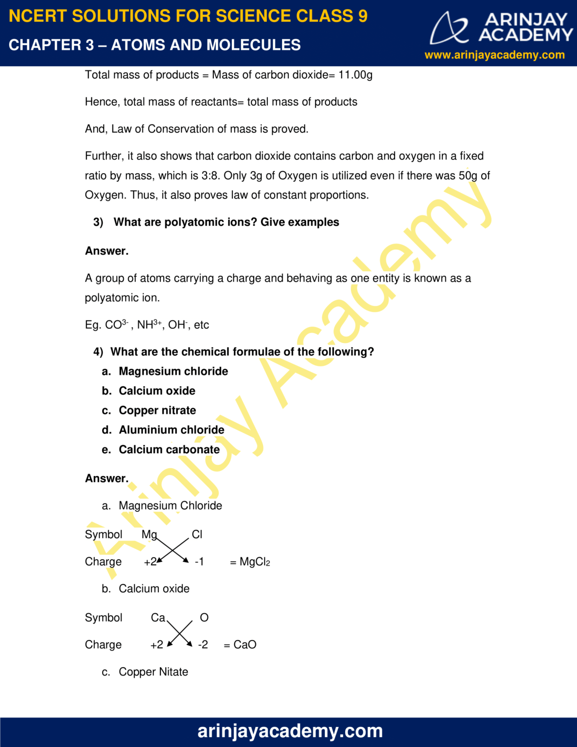 NCERT Solutions For Class 9 Science Chapter 3 Atoms And Molecules