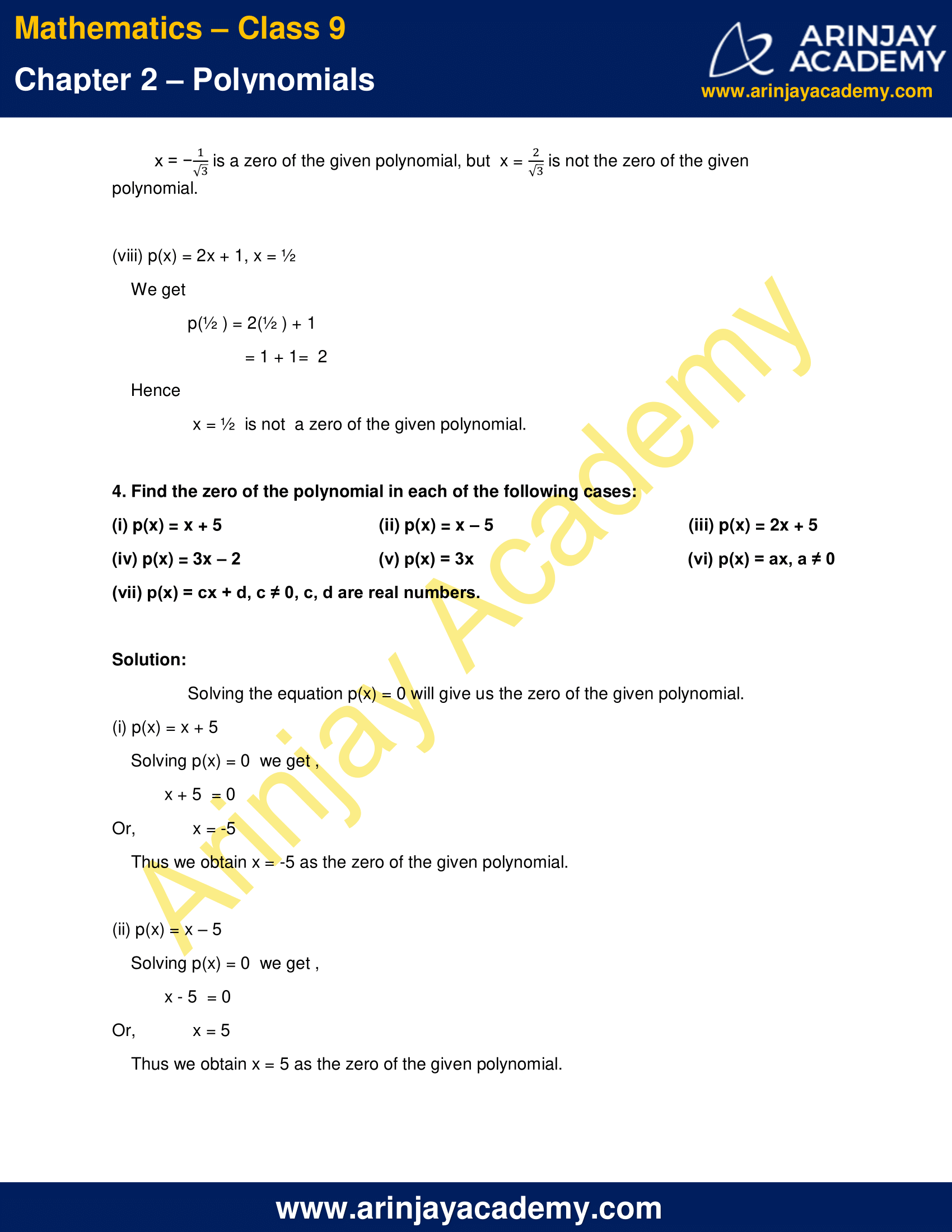 Ncert Solutions For Class 9 Maths Chapter 2 Exercise 2 2 Polynomials