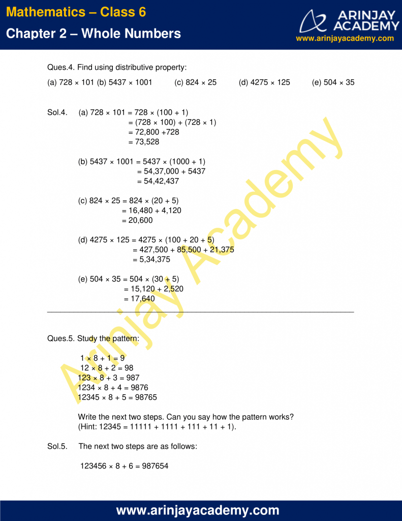 NCERT Solutions For Class 6 Maths Chapter 2 - Whole Numbers