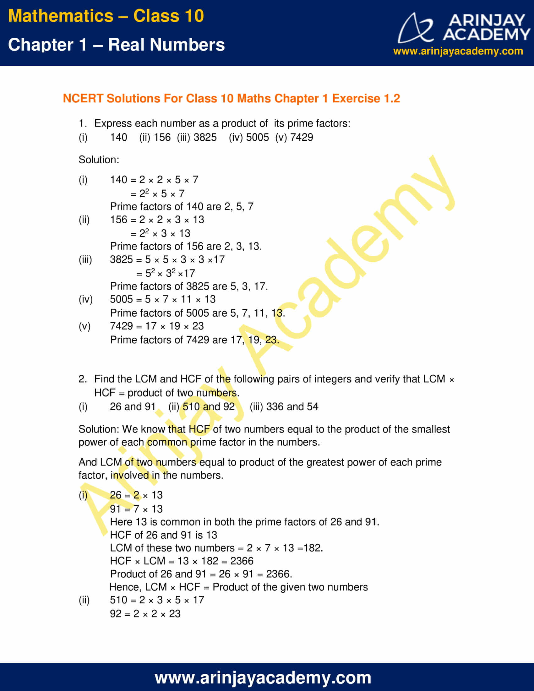 NCERT Solutions For Class 10 Maths Chapter 1 Exercise 1.2