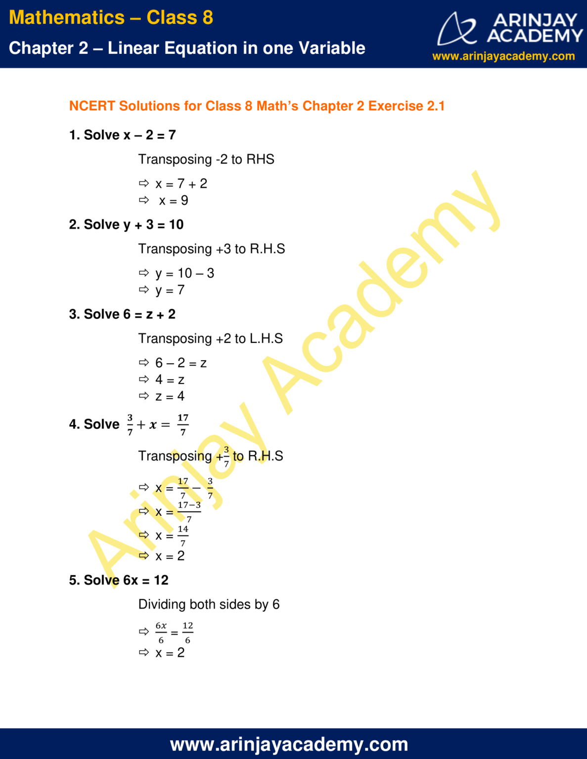 Solutions For Class 8th