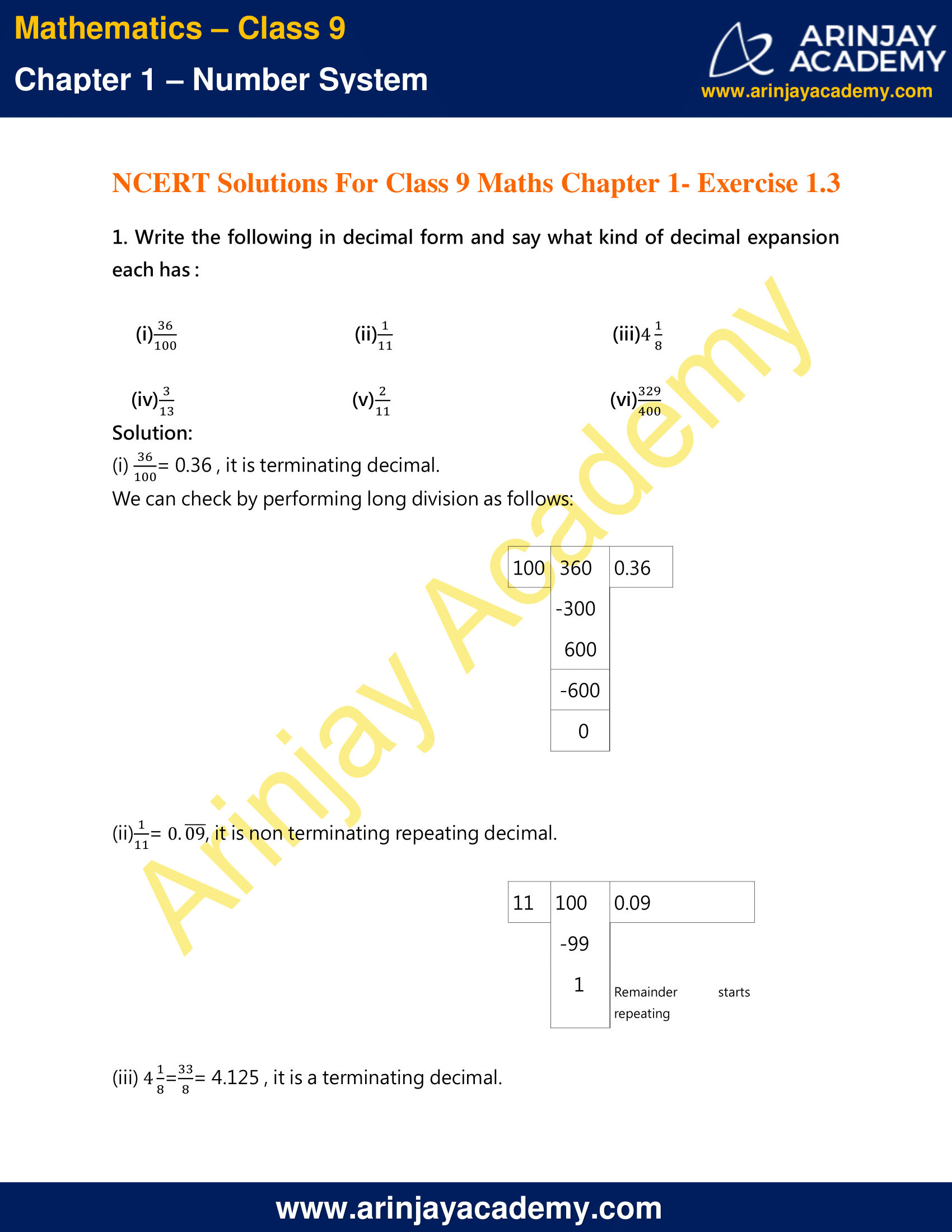 NCERT Solutions For Class 9 Maths Chapter 1 Exercise 1.3 image 1