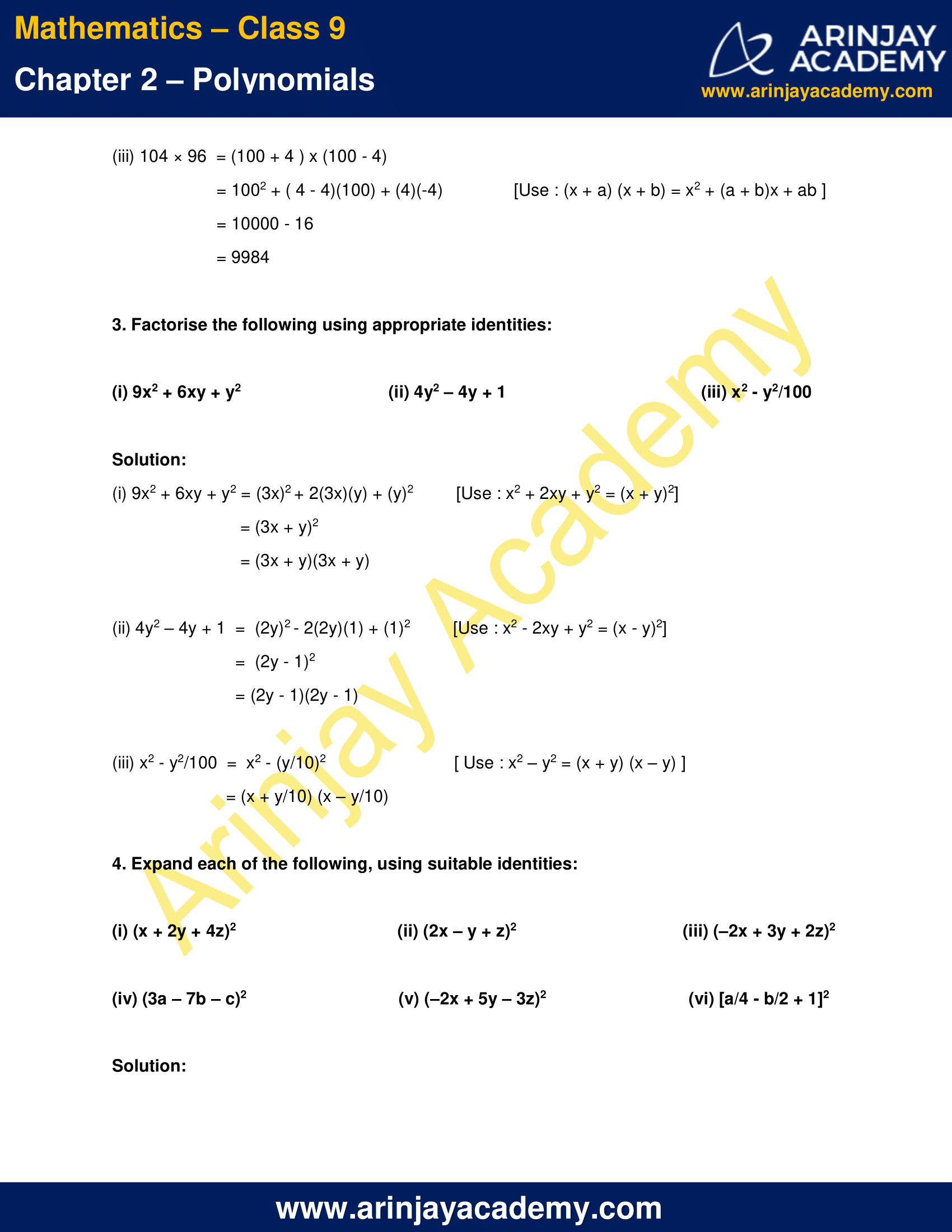 Ncert Solutions For Class 9 Maths Chapter 2 Exercise 2 5 Polynomials