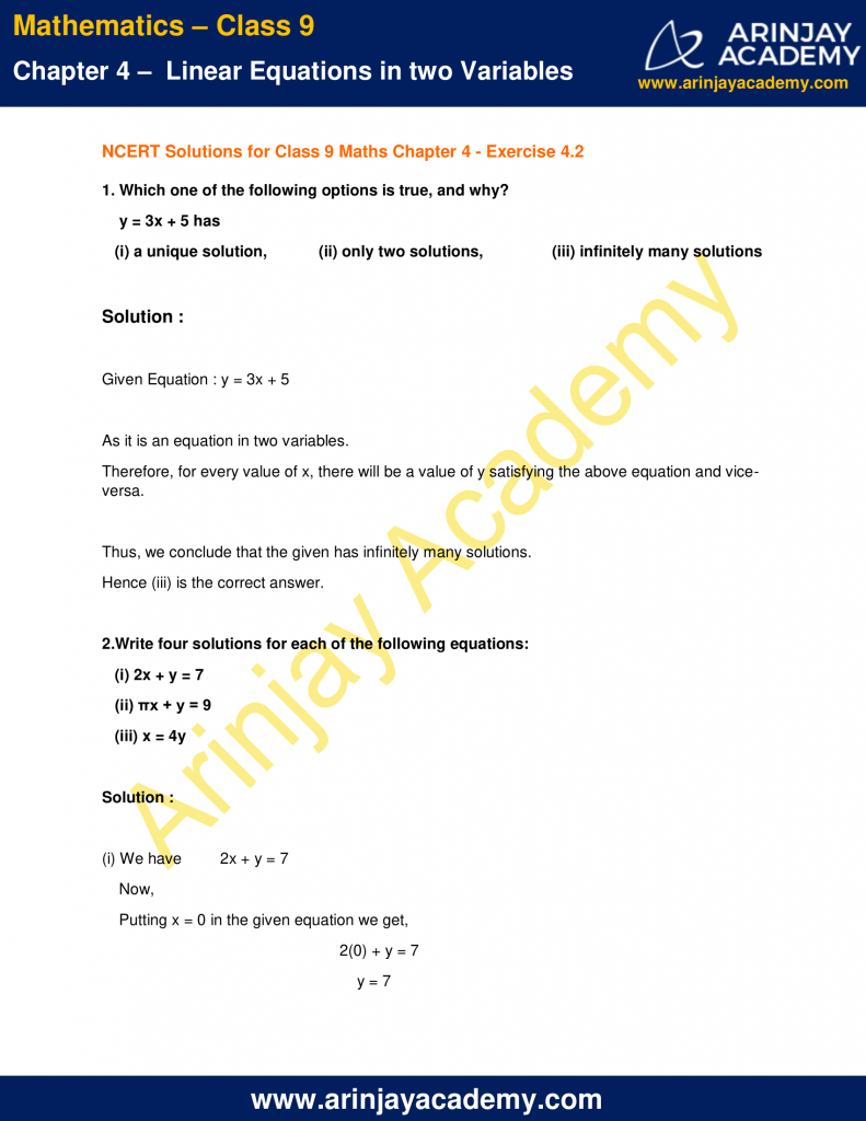 NCERT Solutions For Class 9 Maths Chapter 4 Exercise 4.2 - Linear ...