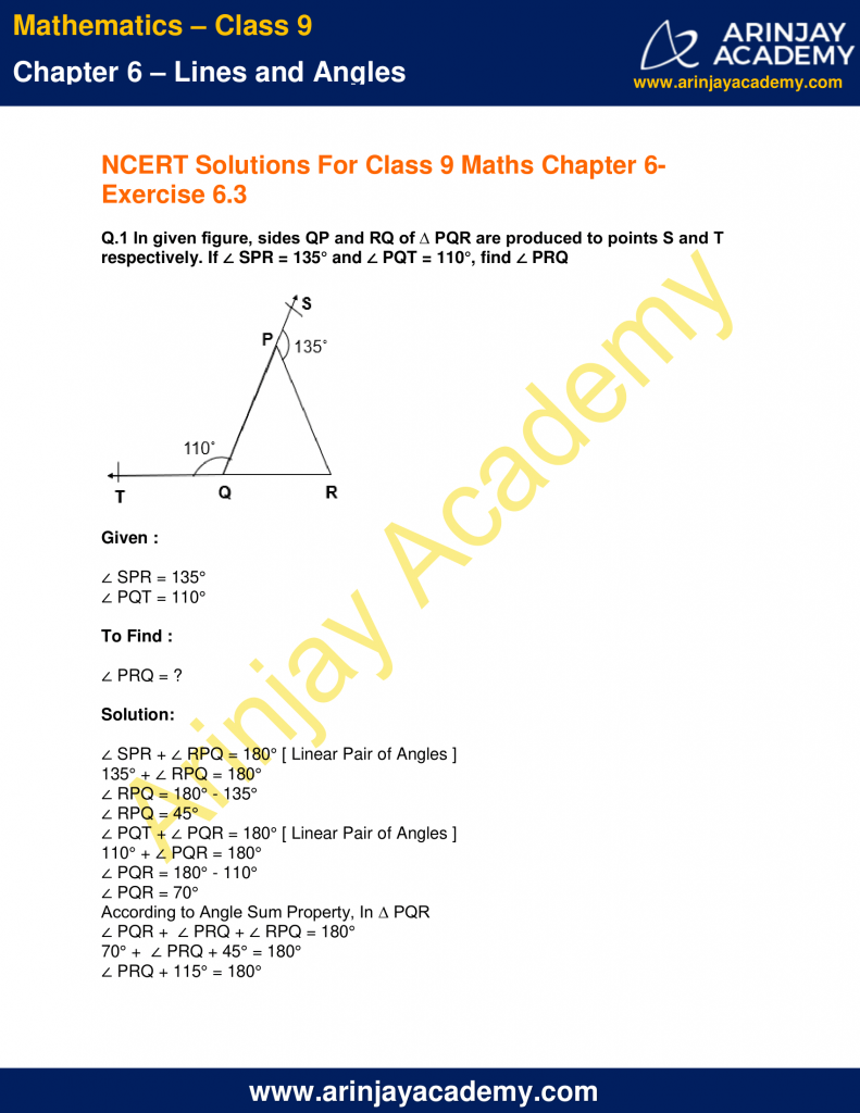 NCERT Solutions for Class 9 Maths Chapter 6 Exercise 6.3 Lines and Angles