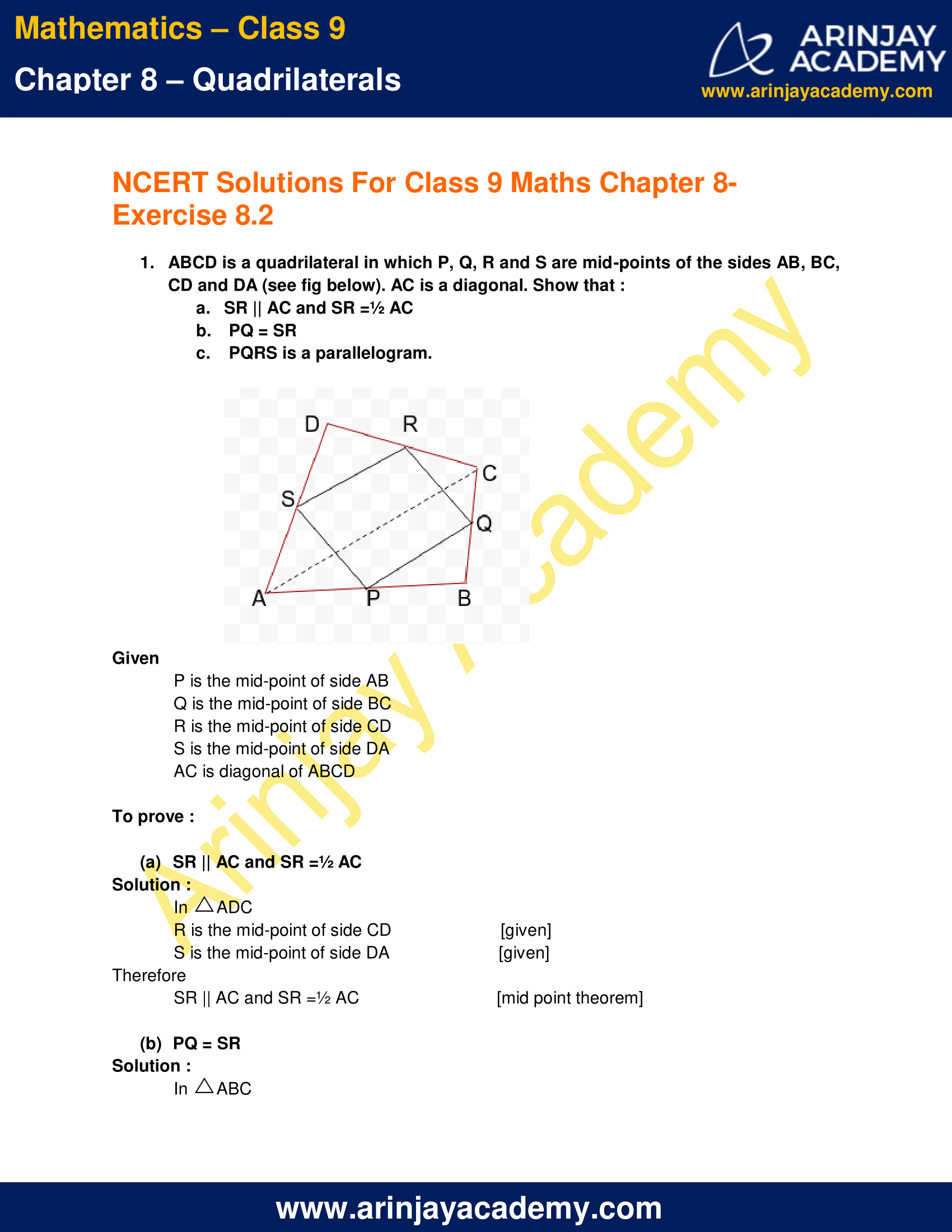 Ncert Solutions For Class 9 Maths Chapter 8 Quadrilaterals Ex 82 165 8898