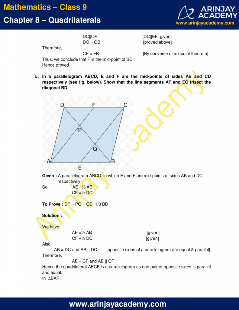 NCERT Solutions for Class 9 Maths Chapter 8 Exercise 8.2 - Quadrilaterals