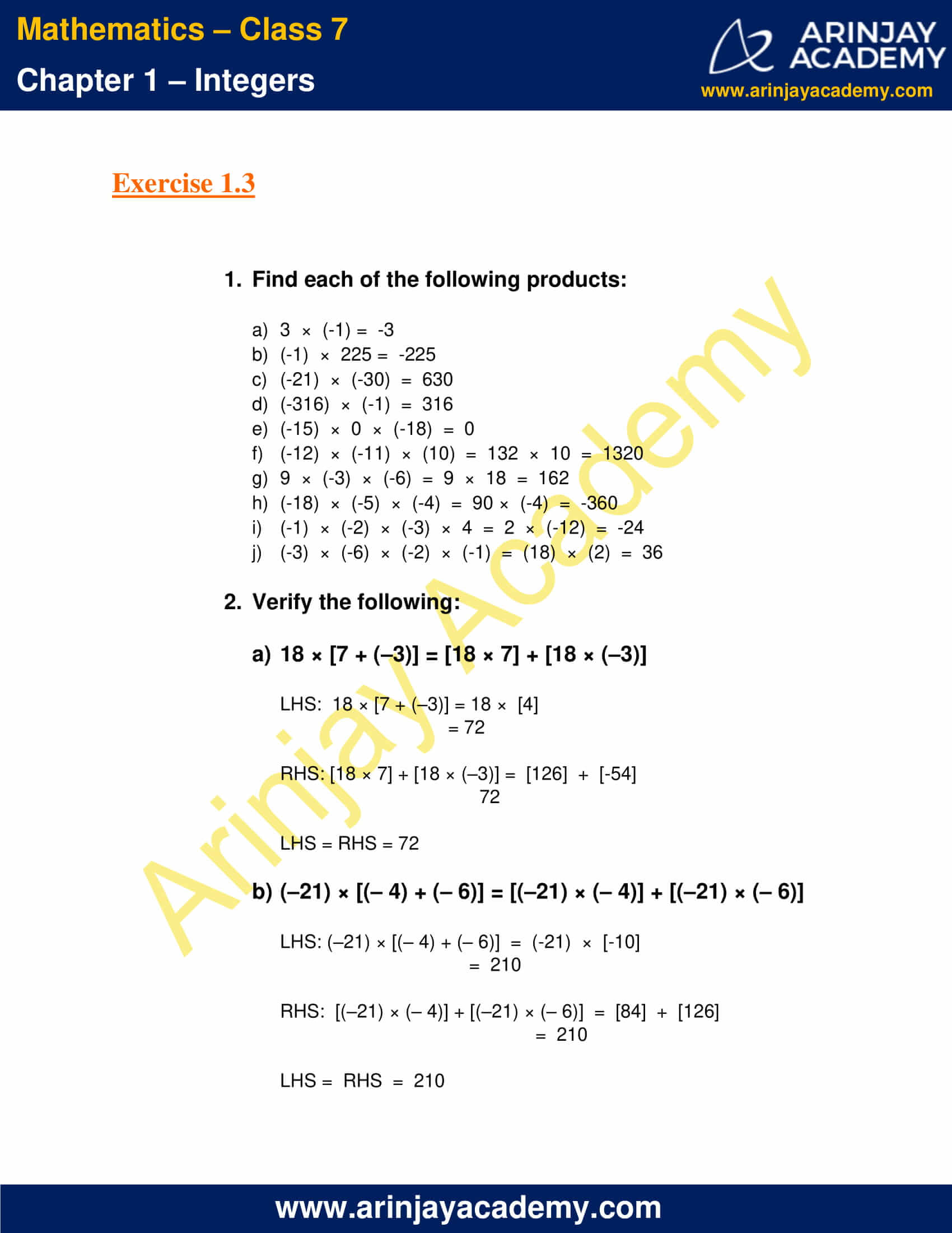Class 7 Maths NCERT Solutions Chapter 1 Exercise 1.3 image 1