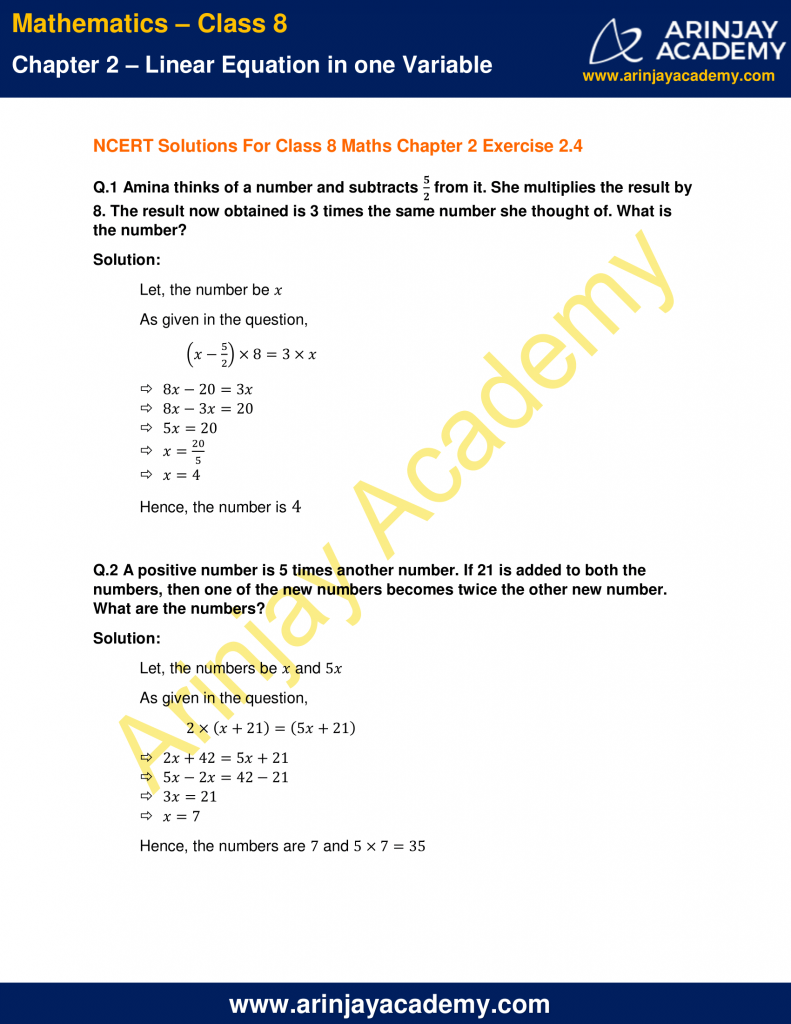 NCERT Solutions for Class 8 Maths Chapter 2 Exercise 2.4