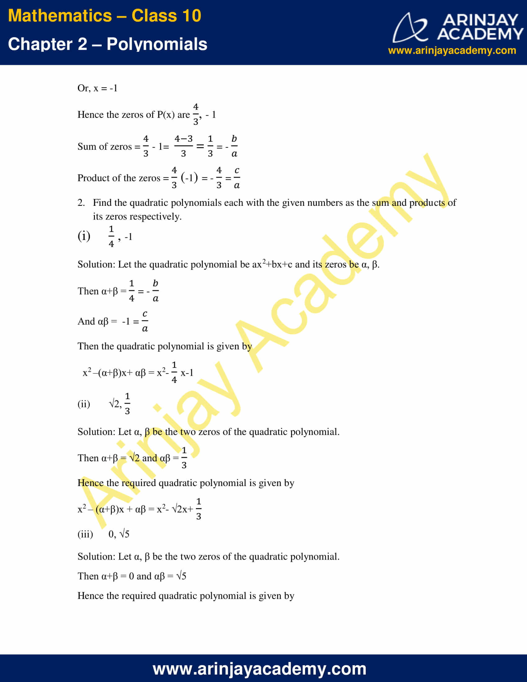 assignment 2 math class 10