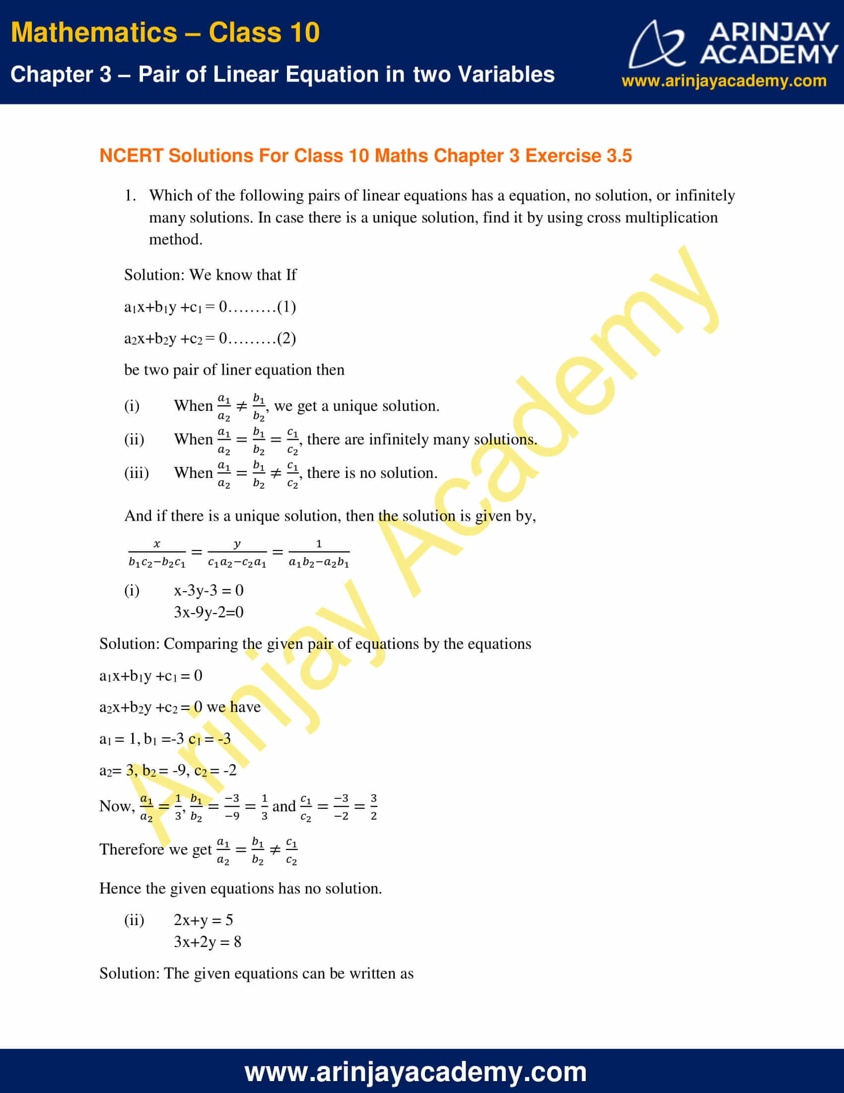 NCERT Solutions For Class 10 Maths Chapter 3 Exercise 3.5 image 1