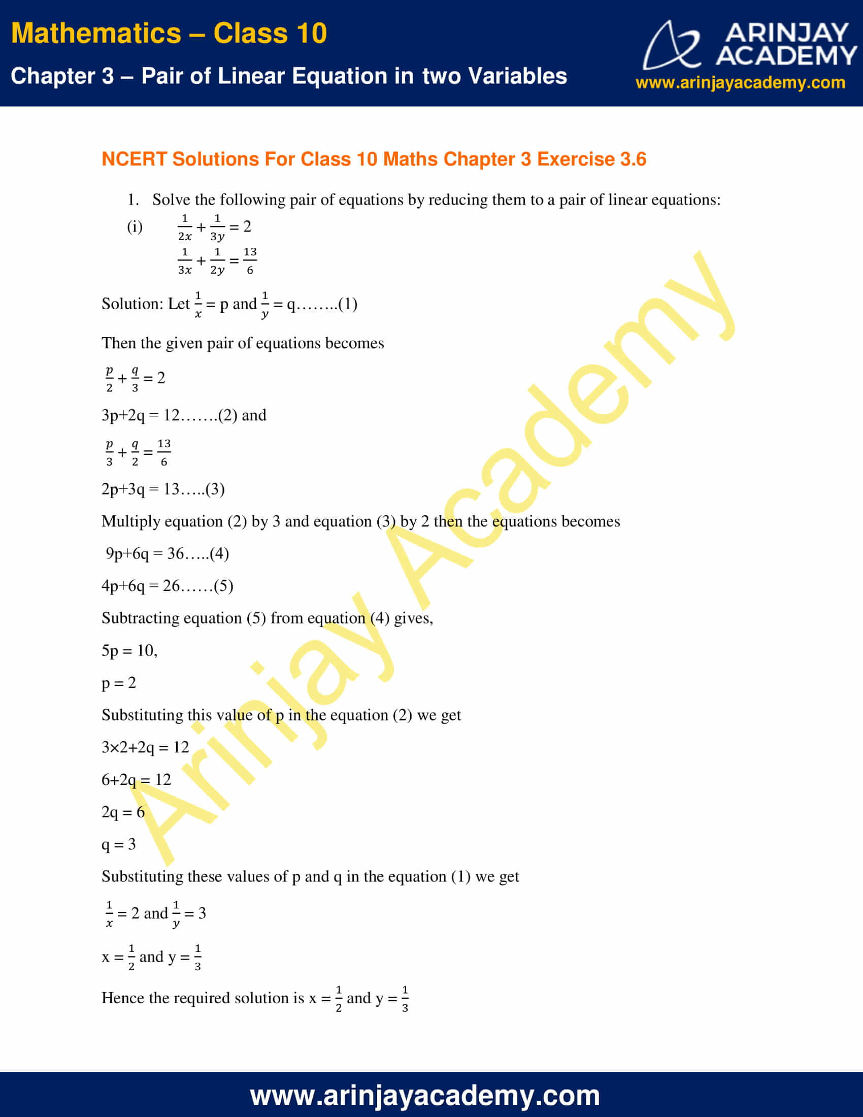 NCERT Solutions For Class 10 Maths Chapter 3 Exercise 3.6 image 1