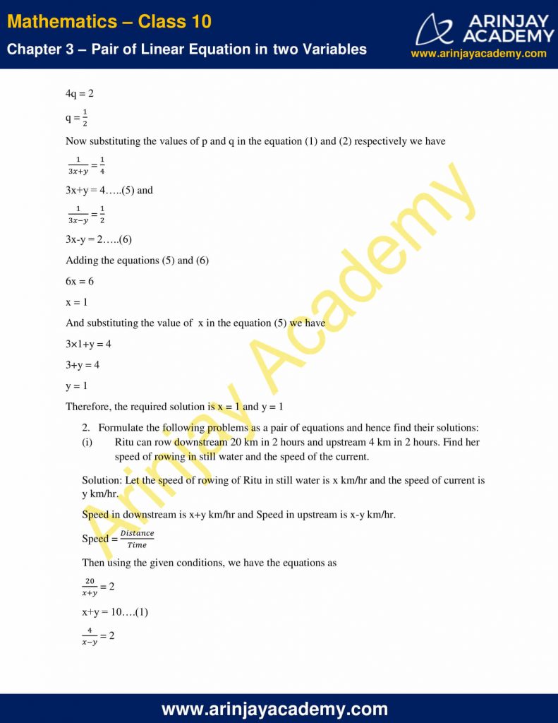 NCERT Solutions For Class 10 Maths Chapter 3 Exercise 3.6 - Pair of ...