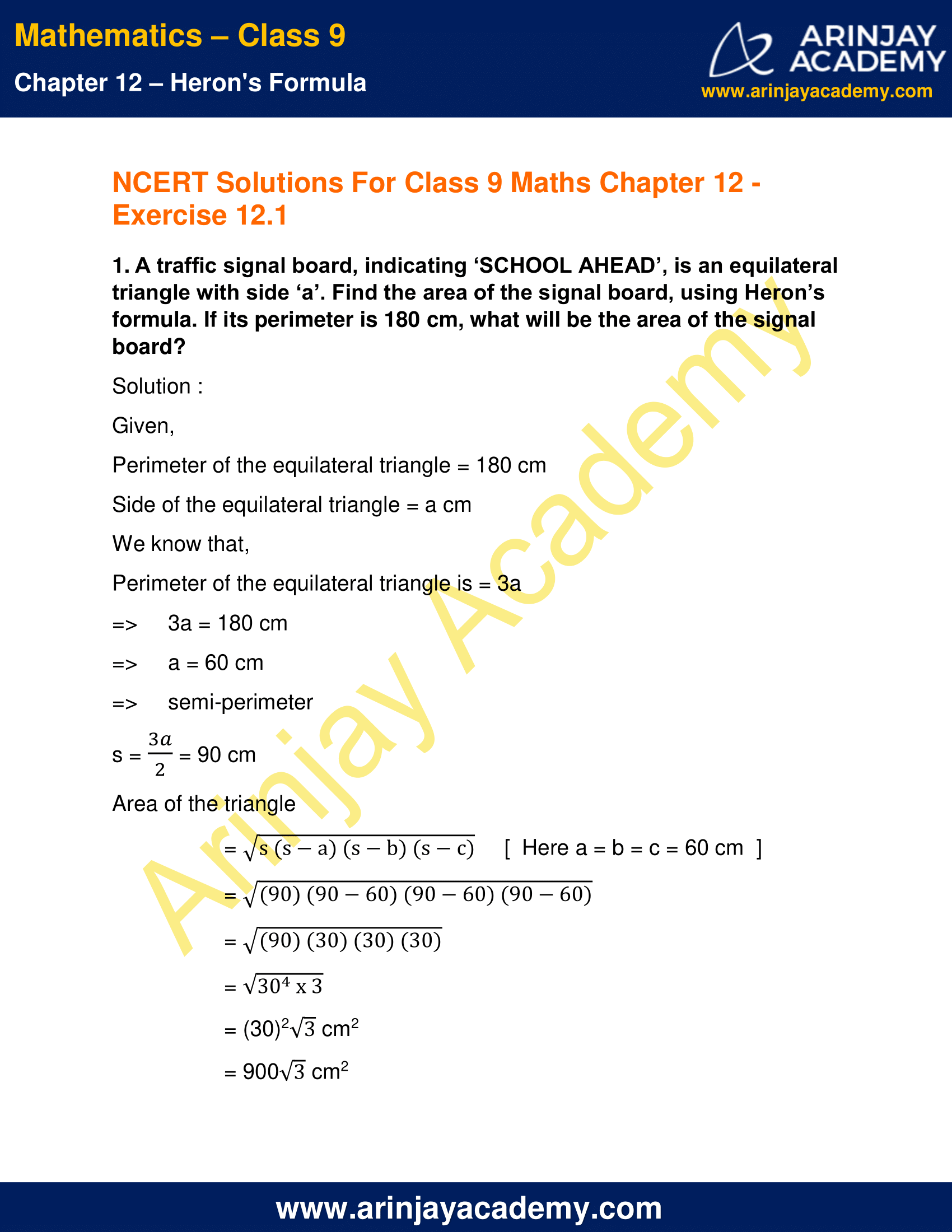 NCERT Solutions For Class 9 Maths Chapter 12 Exercise 12.1 image 1
