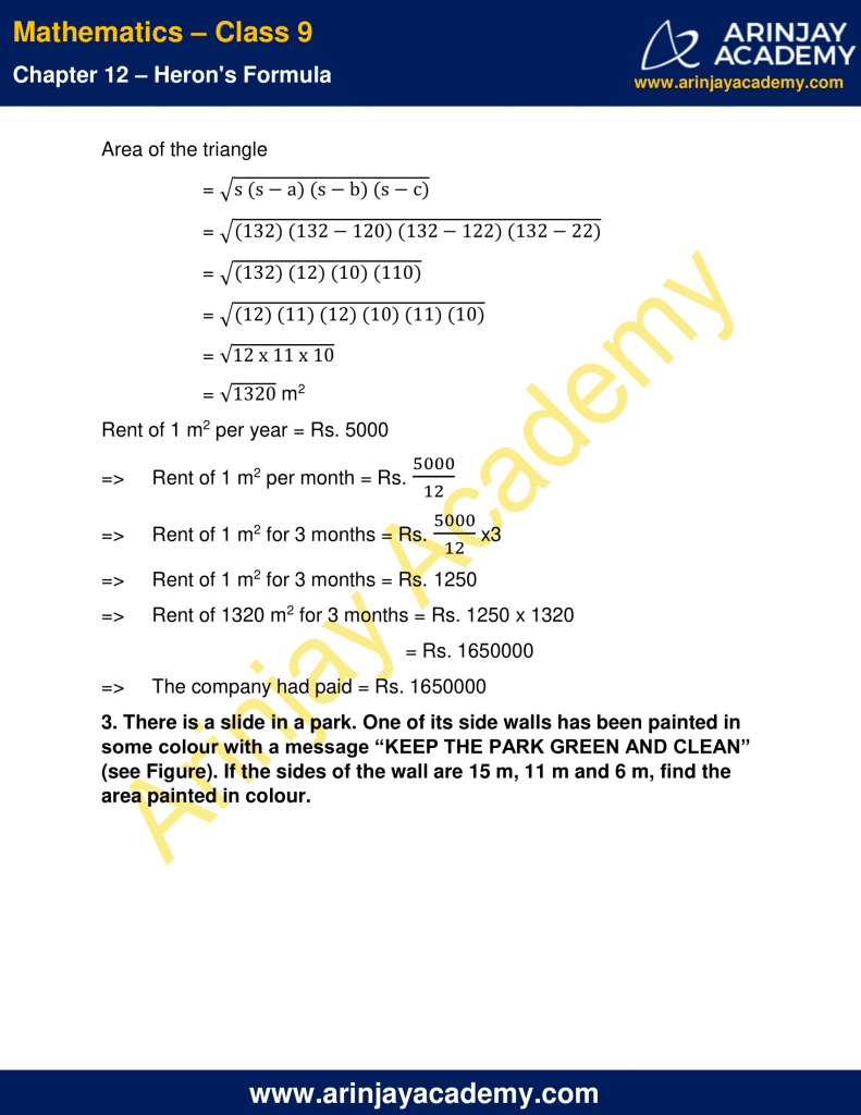 NCERT Solutions For Class 9 Maths Chapter 12 Exercise 12.1 - Heron's ...