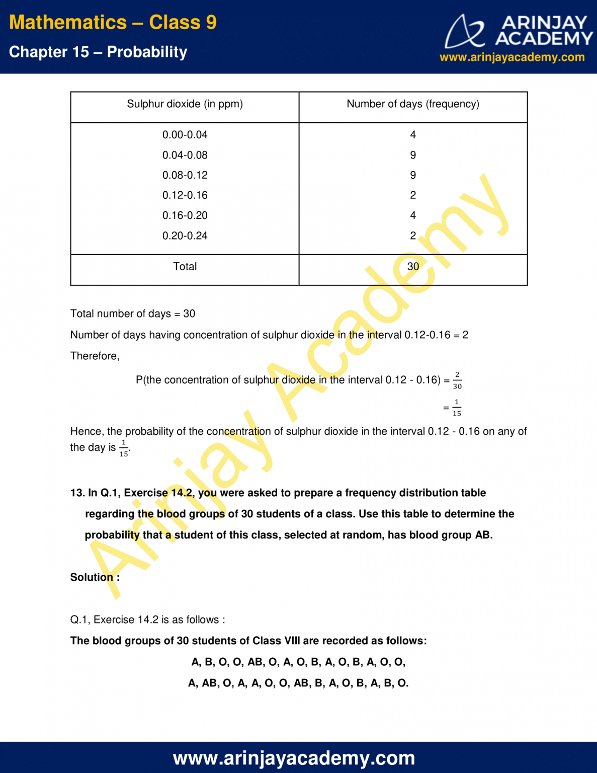 assignment on probability class 9