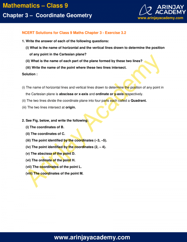 NCERT Solutions for Class 9 Maths Chapter 3 Exercise 3.2 Coordinate ...