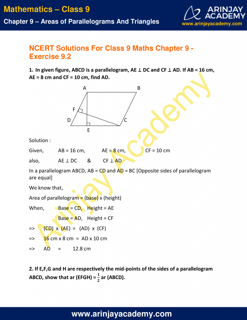 Ncert Solutions For Class 9 Maths Chapter 9 Exercise 9 2