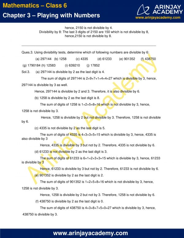 assignment for class 6 maths chapter 3