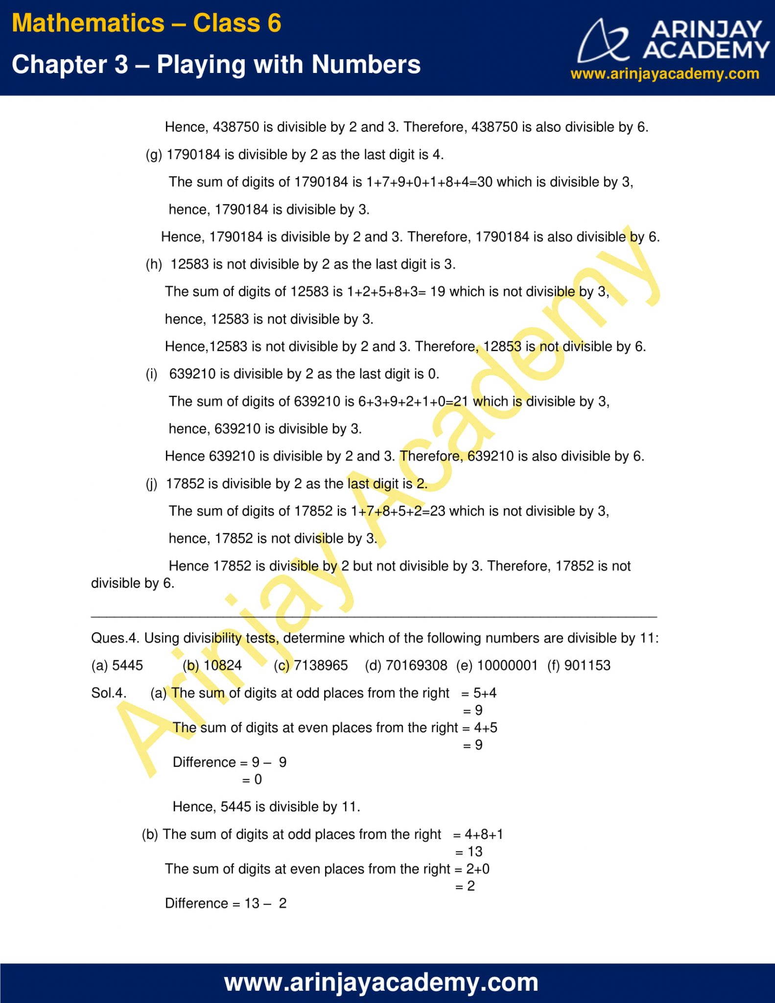 NCERT Solutions For Class 6 Maths Chapter 3 - Download PDF