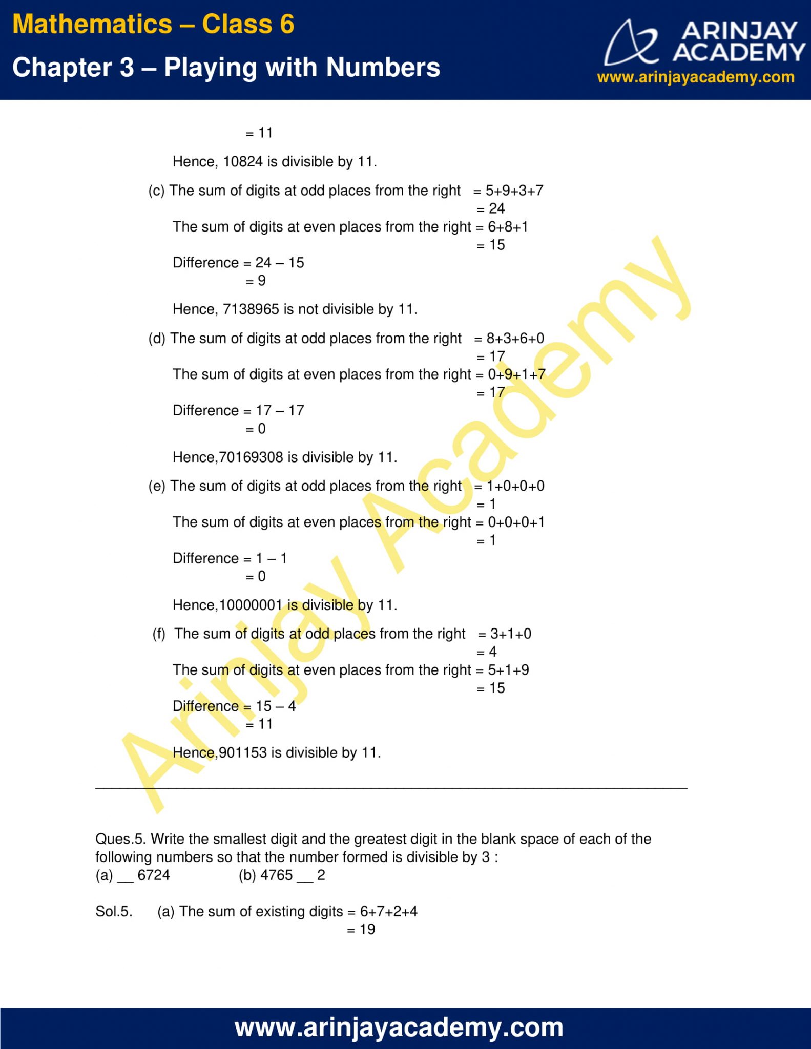 assignment for class 6 maths chapter 3