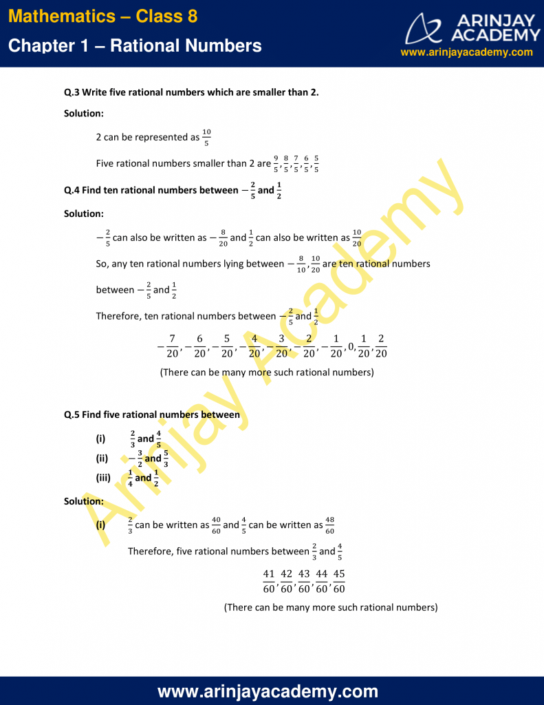 NCERT Solutions for Class 8 Maths Chapter 1 Exercise 1.2 Rational Numbers
