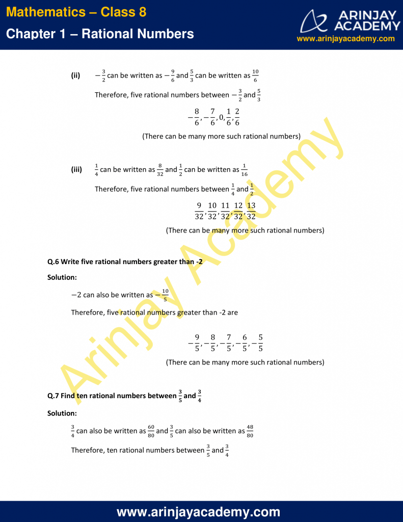 NCERT Solutions for Class 8 Maths Chapter 1 Exercise 1.2 Rational Numbers