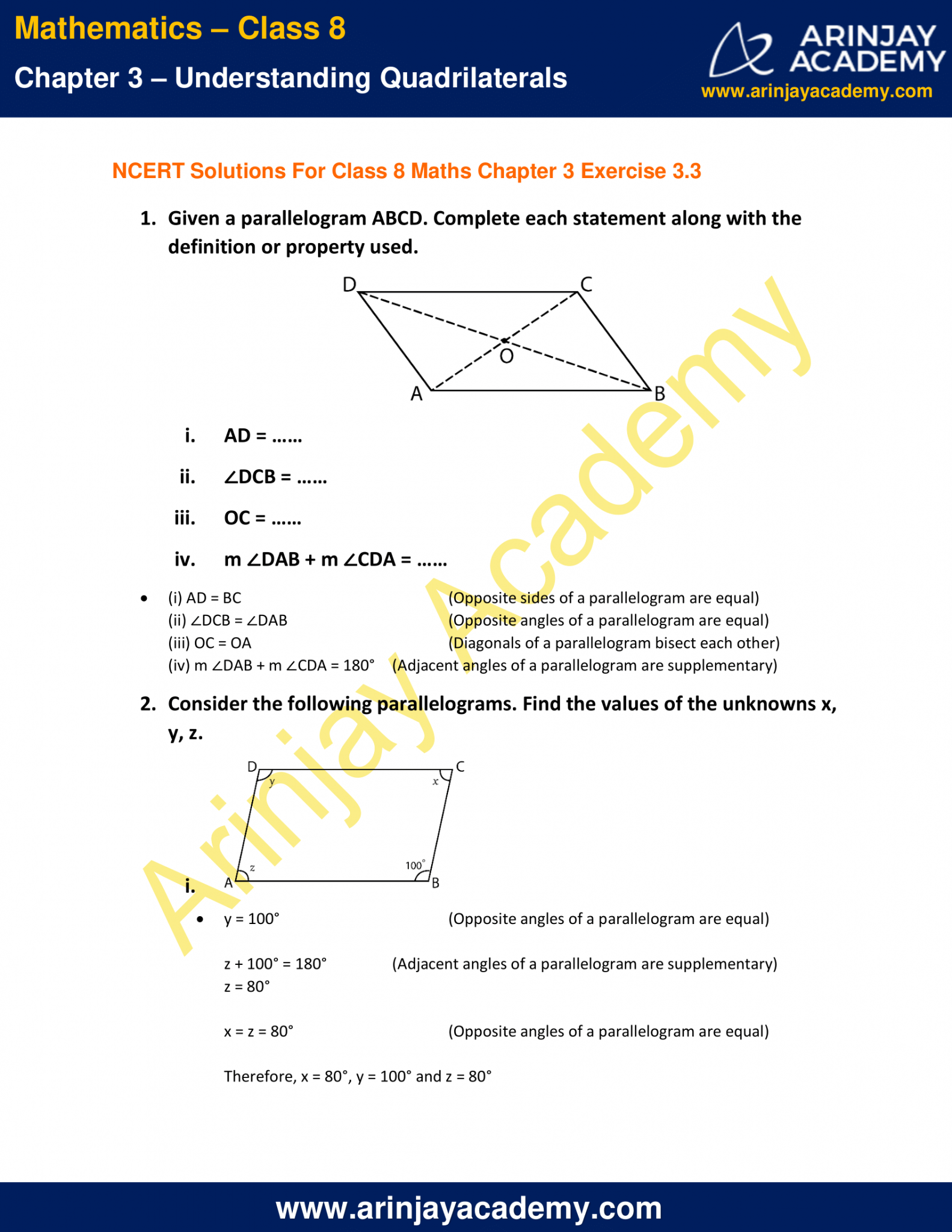 NCERT Solutions for Class 8 Maths Chapter 3 Exercise 3.3