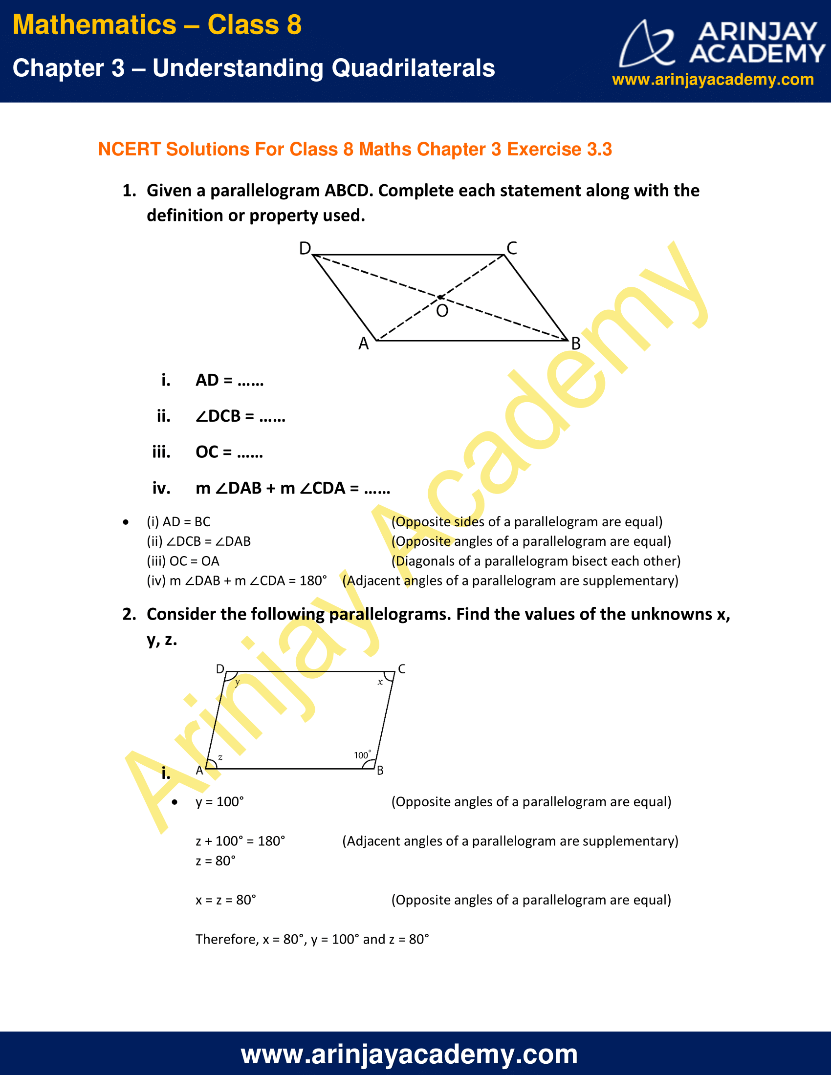 NCERT Solutions for Class 8 Maths Chapter 3 Exercise 3.3 image 1