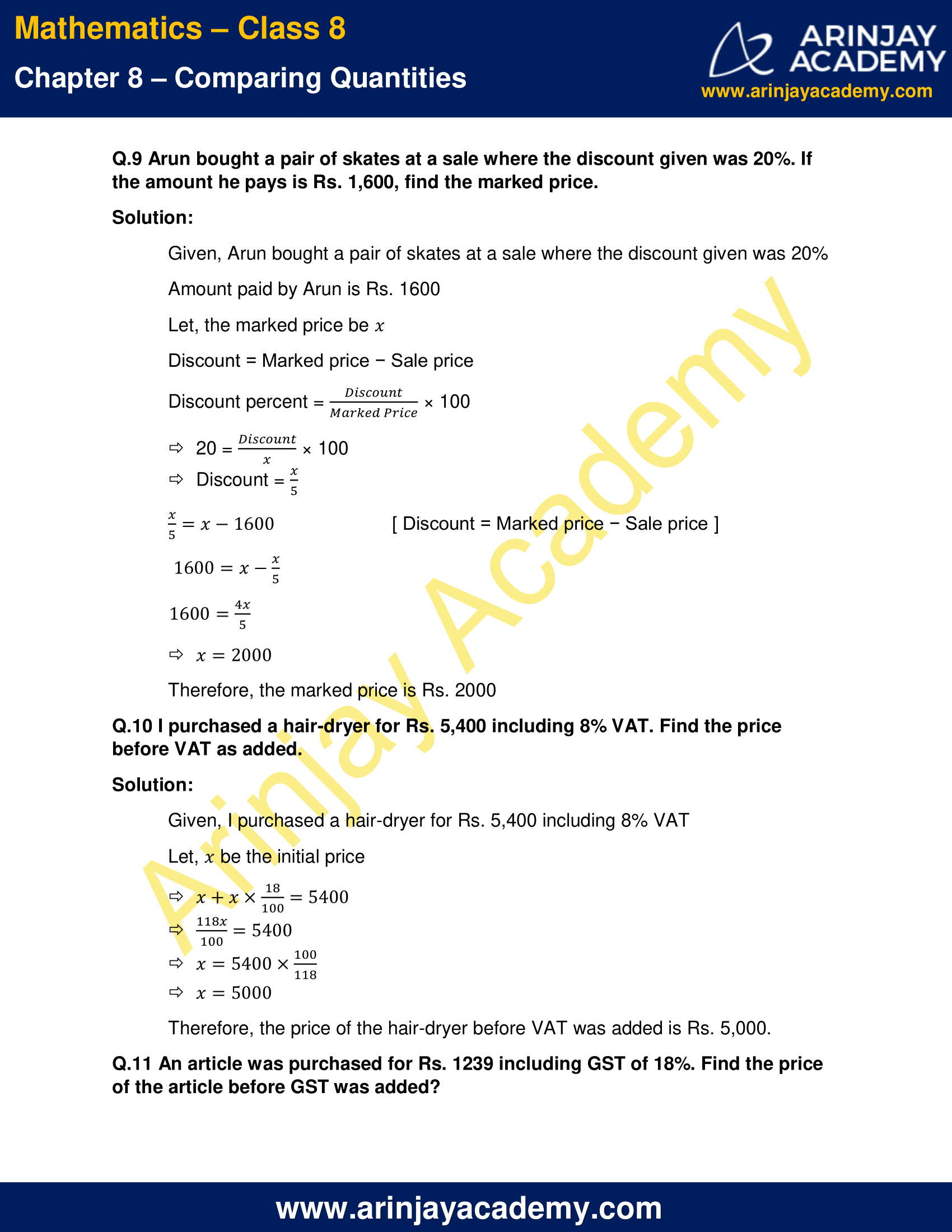 NCERT Solutions For Class 8 Maths Chapter 8 Exercise 8 2 Comparing 