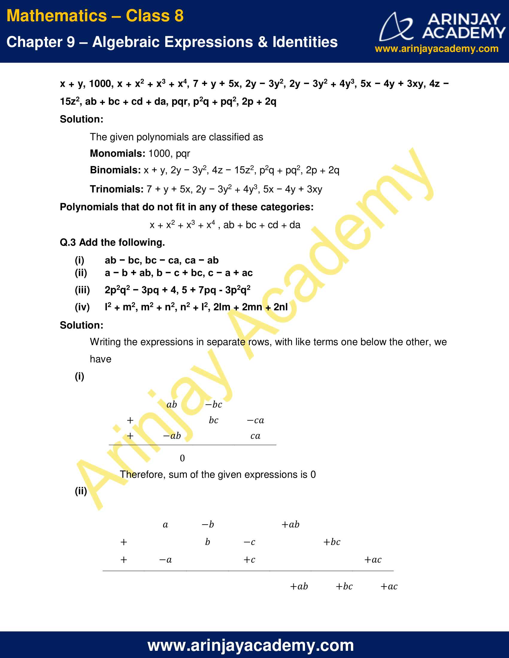 NCERT Solutions For Class 8 Maths Chapter 9 Exercise 9.1 - Algebraic ...