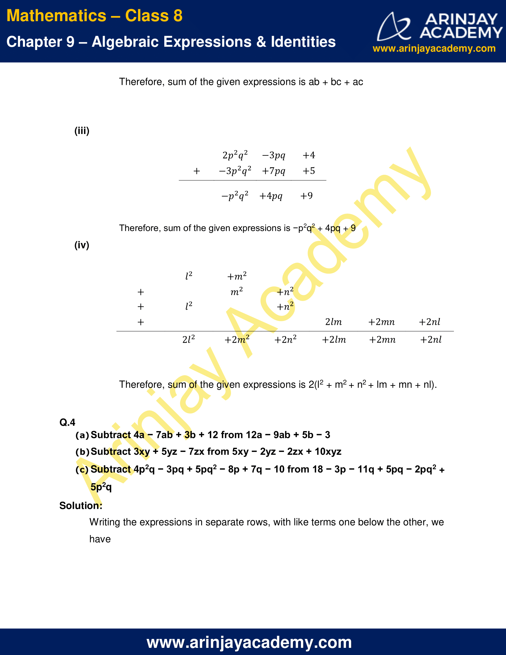 NCERT Solutions for Class 8 Maths Chapter 9 Exercise 9.1 - Algebraic ...