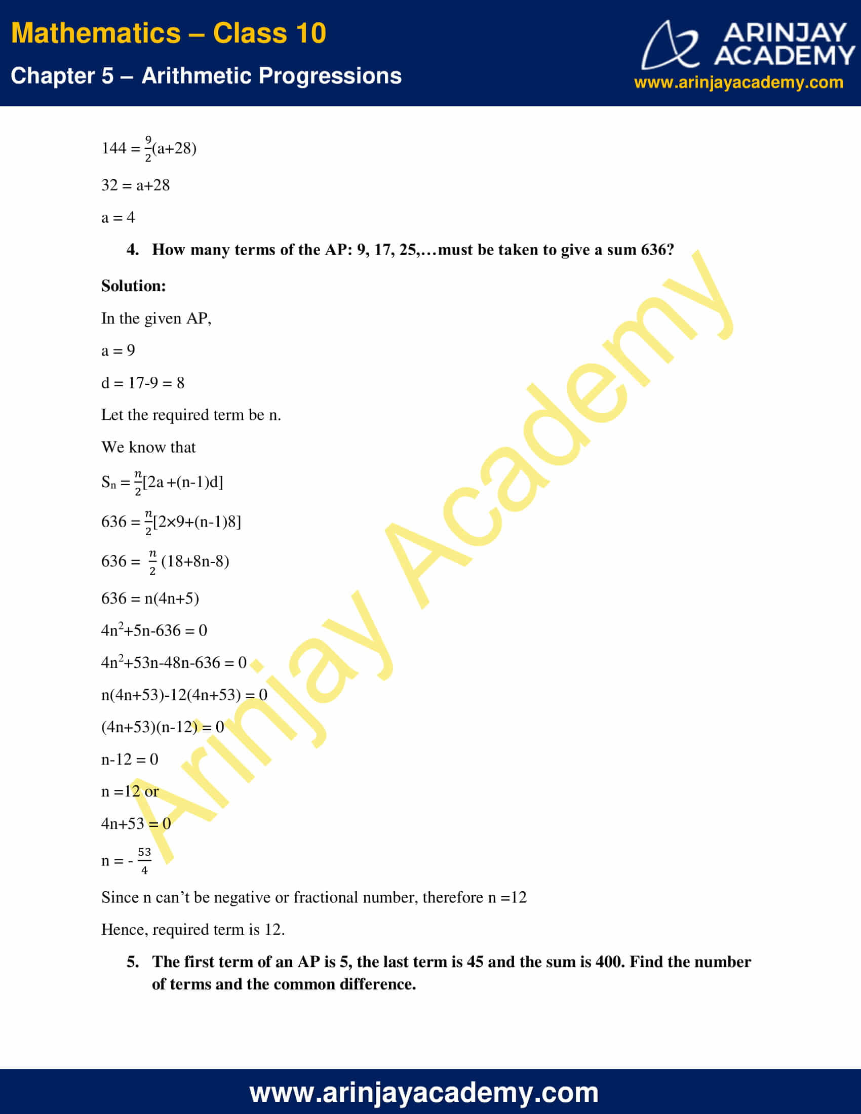 Ncert Solutions For Class 10 Maths Chapter 5 Exercise 5 3 Arithmetic Progressions