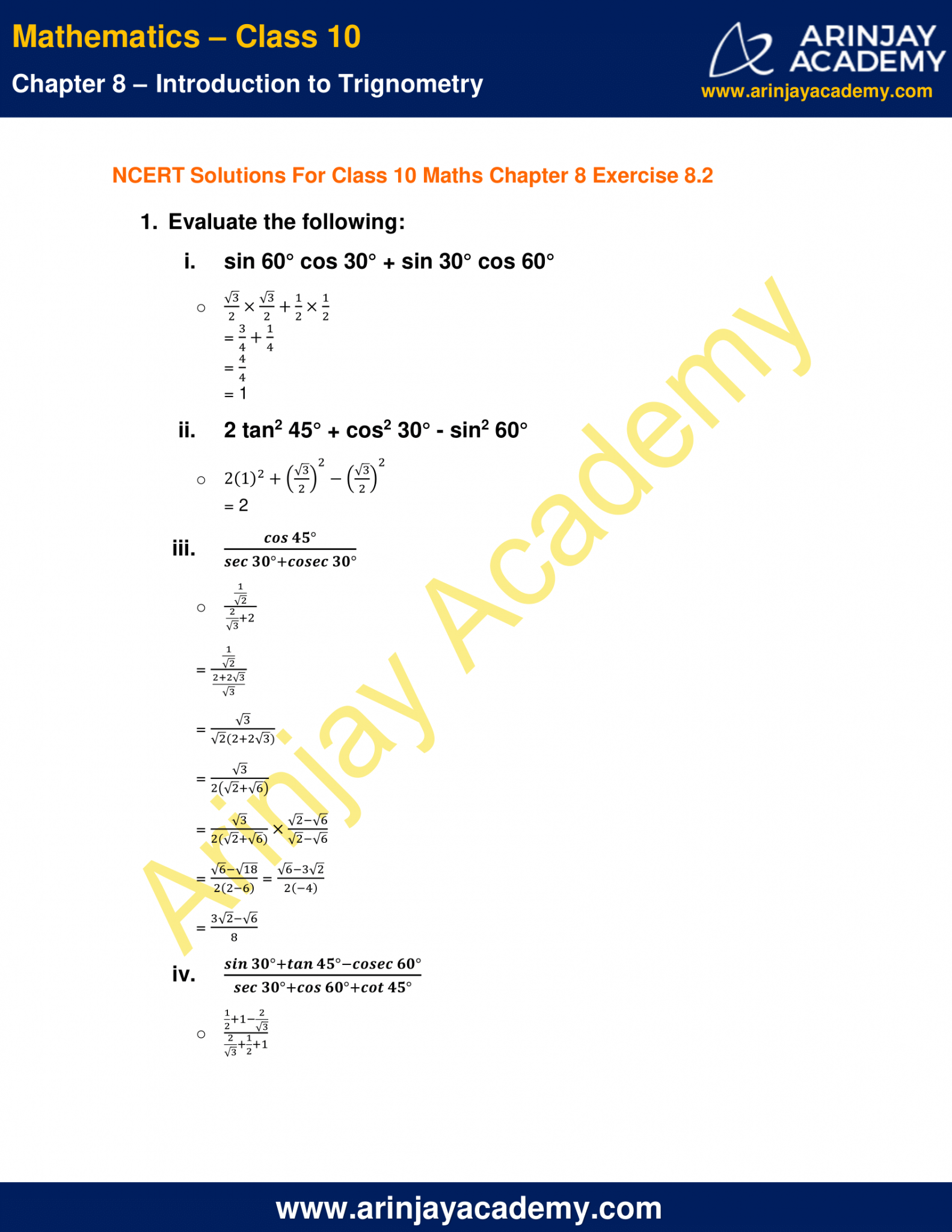 NCERT Solutions For Class 10 Maths Chapter 8 Exercise 8.2 ...