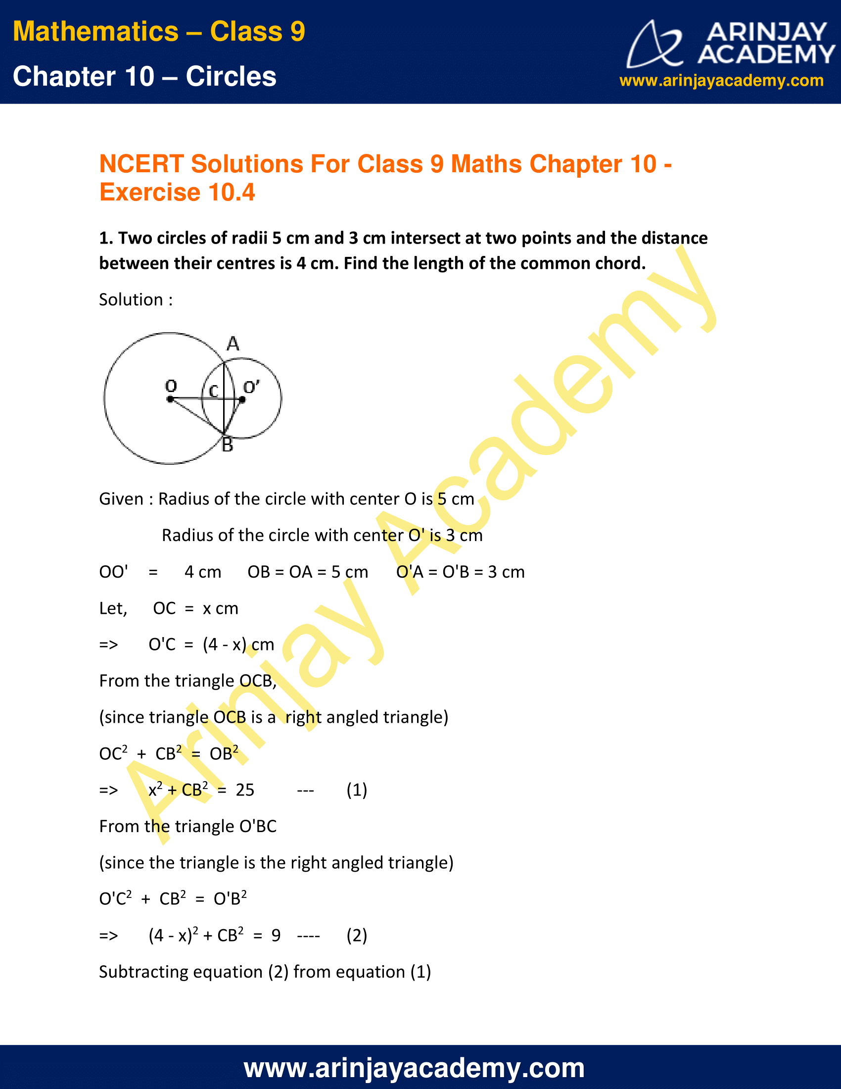 NCERT Solutions for Class 9 Maths Chapter 10 Exercise 10.4 image 1