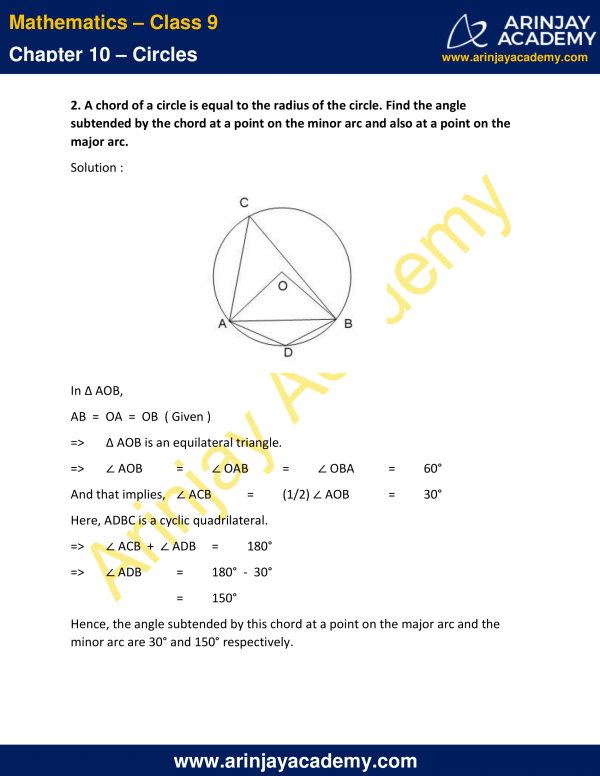 NCERT Solutions for Class 9 Maths Chapter 10 Exercise 10.5 - Circles