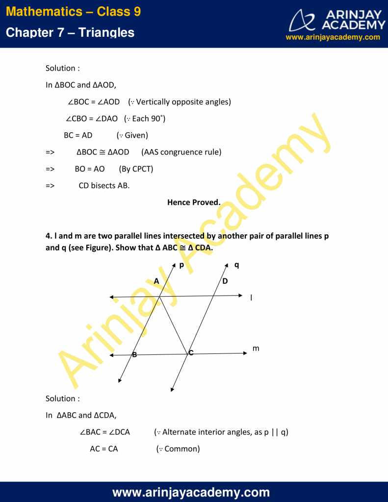 NCERT Solutions for Class 9 Maths Chapter 7 Exercise 7.1 - Triangles
