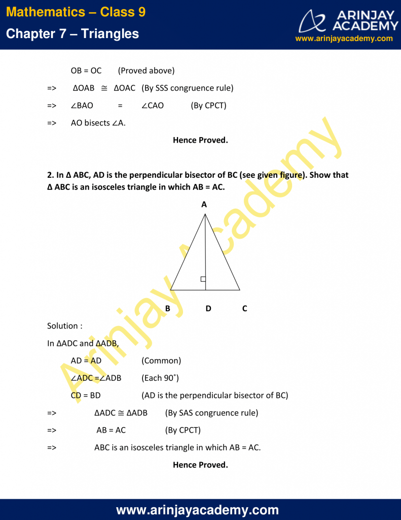 NCERT Solutions for Class 9 Maths Chapter 7 Exercise 7.2 - Triangles