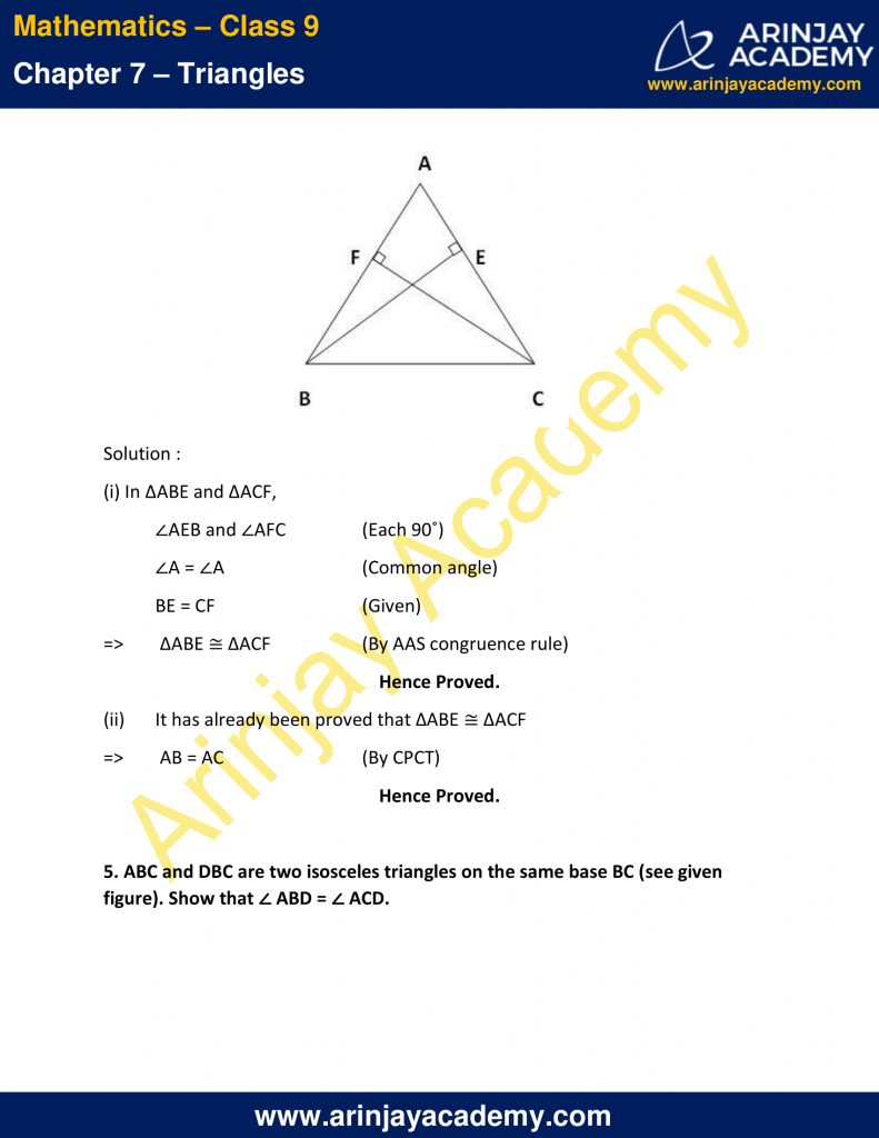 NCERT Solutions For Class 9 Maths Chapter 7 Exercise 7.2 - Triangles