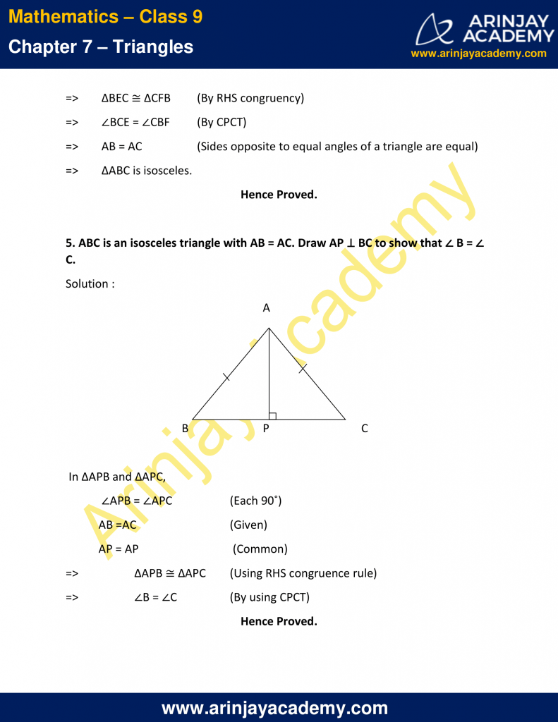 NCERT Solutions for Class 9 Maths Chapter 7 Exercise 7.3 - Triangles