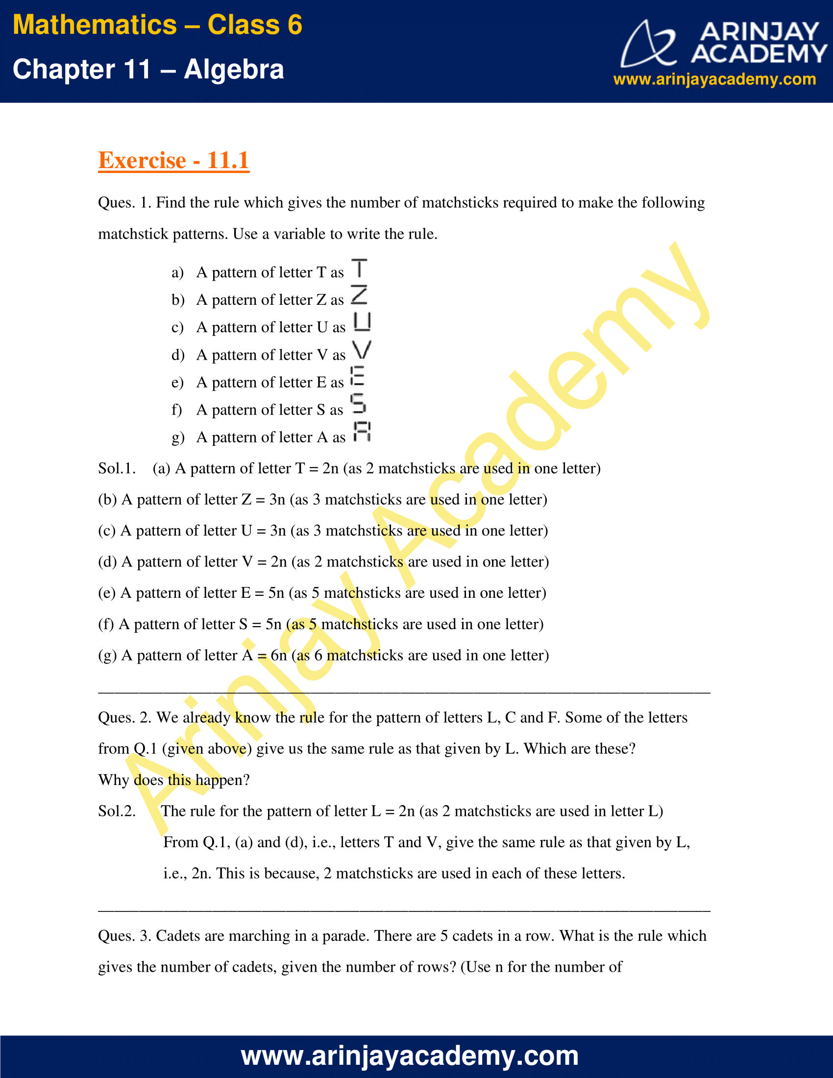 NCERT Solutions for Class 6 Maths Chapter 11 Exercise 11.1 image 1