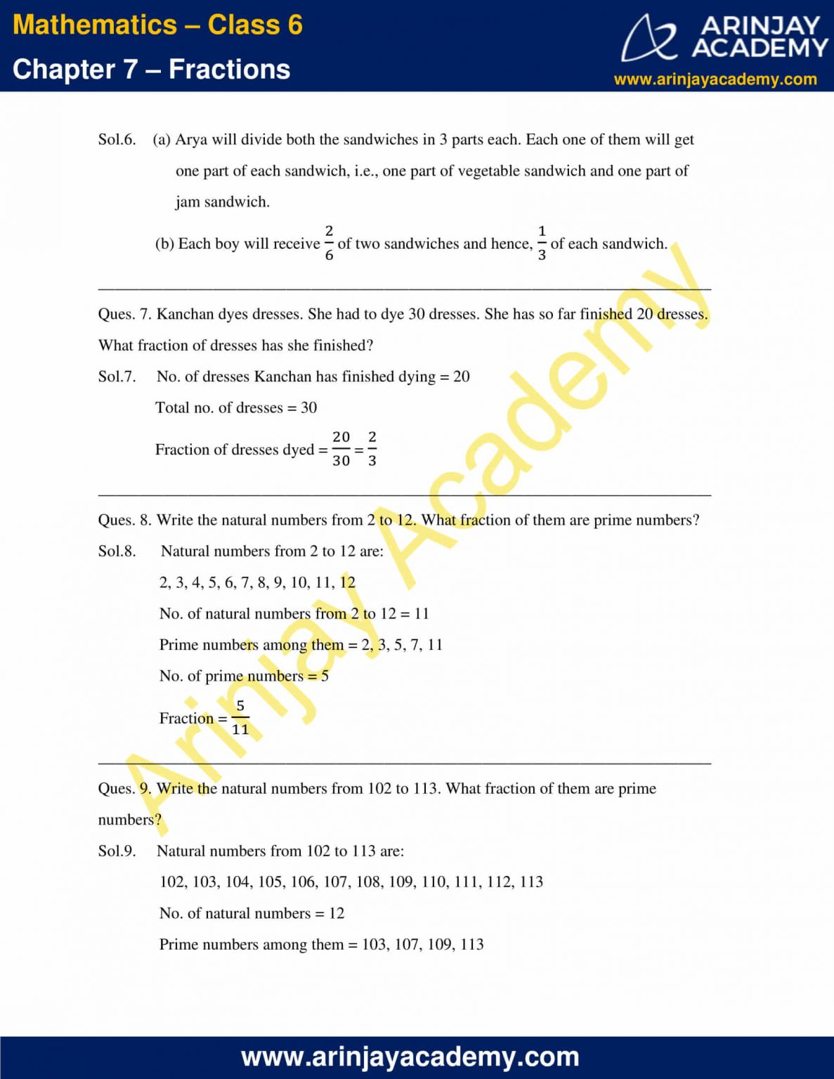 NCERT Solutions for Class 6 Maths Chapter 7 - Download PDF