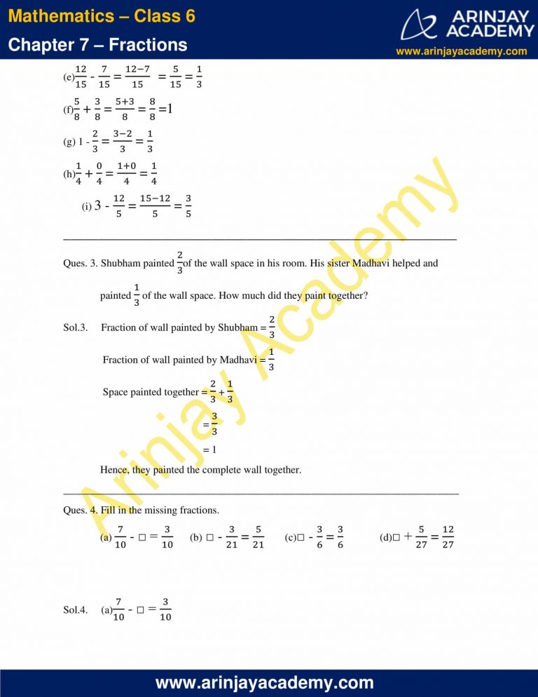 NCERT Solutions for Class 6 Maths Chapter 7 - Fractions