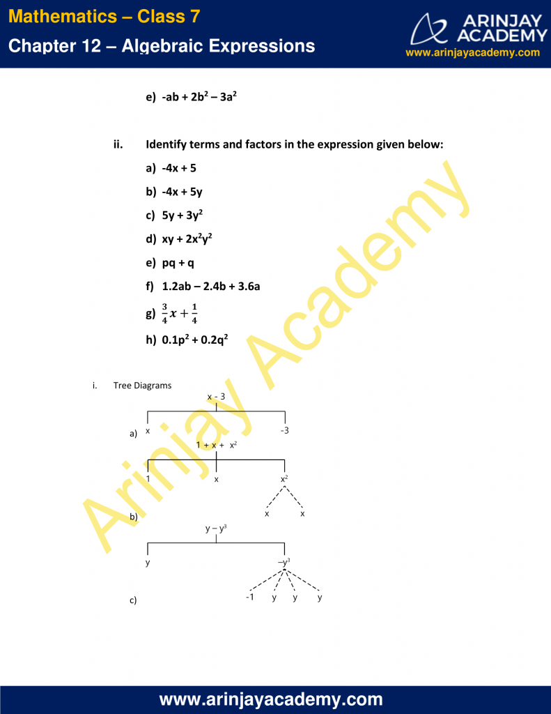 NCERT Solutions for Class 7 Maths Chapter 12 - Algebraic Expressions