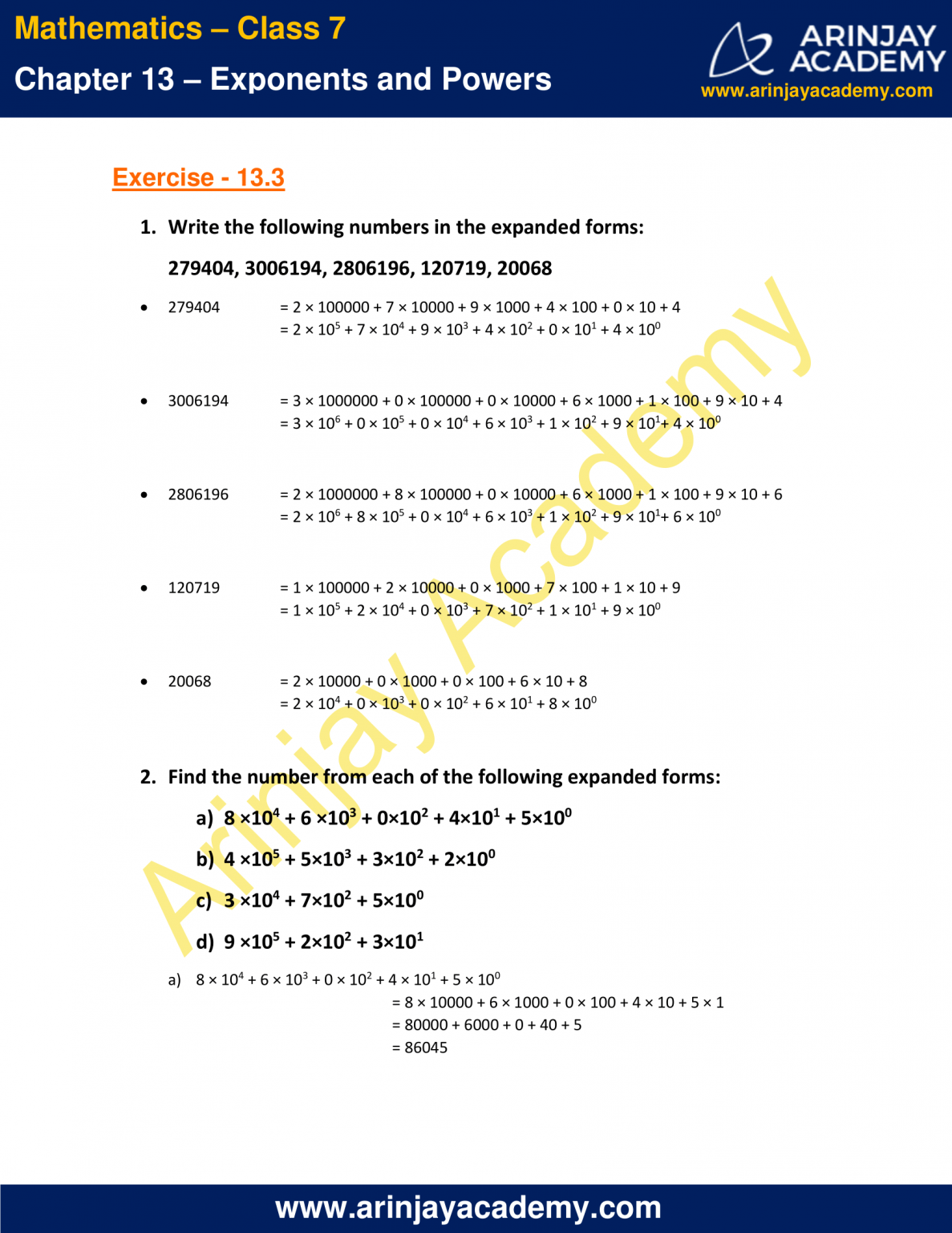 NCERT Solutions for Class 7 Maths Chapter 13 - Exponents and Powers