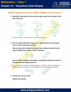 NCERT Solutions for Class 7 Maths Chapter 15 - Visualising Solid Shapes