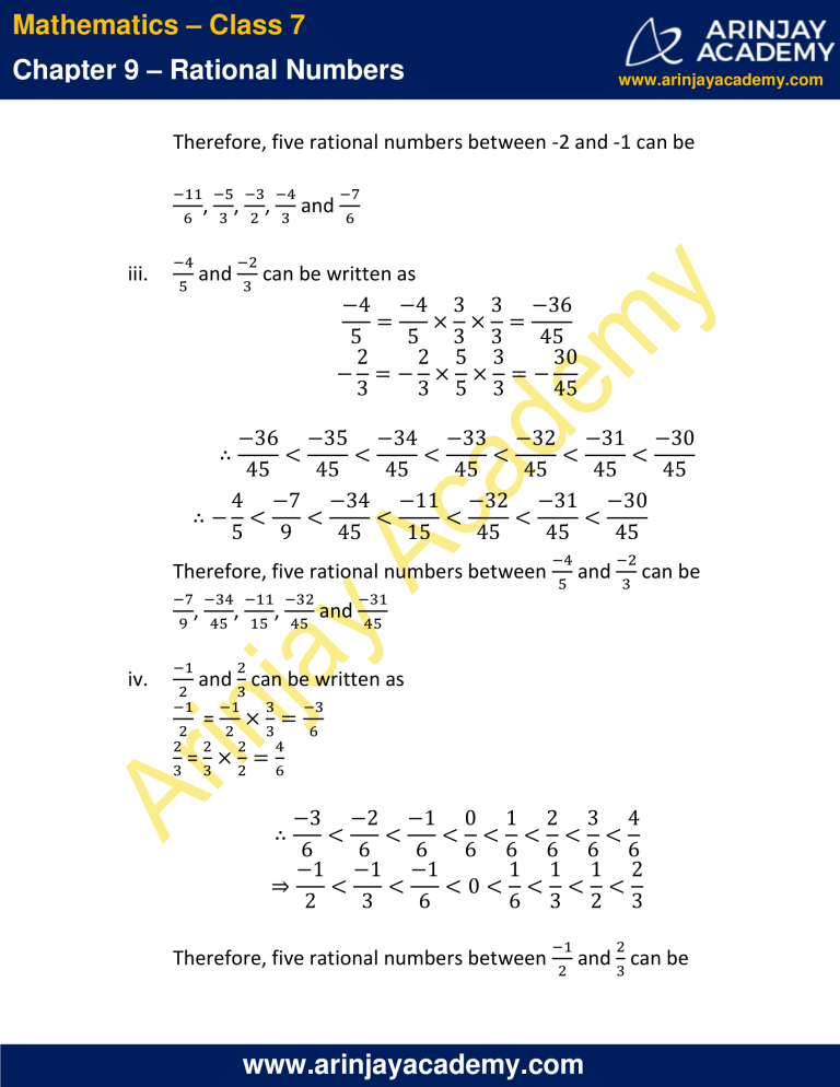 NCERT Solutions For Class 7 Maths Chapter 9 Rational Numbers